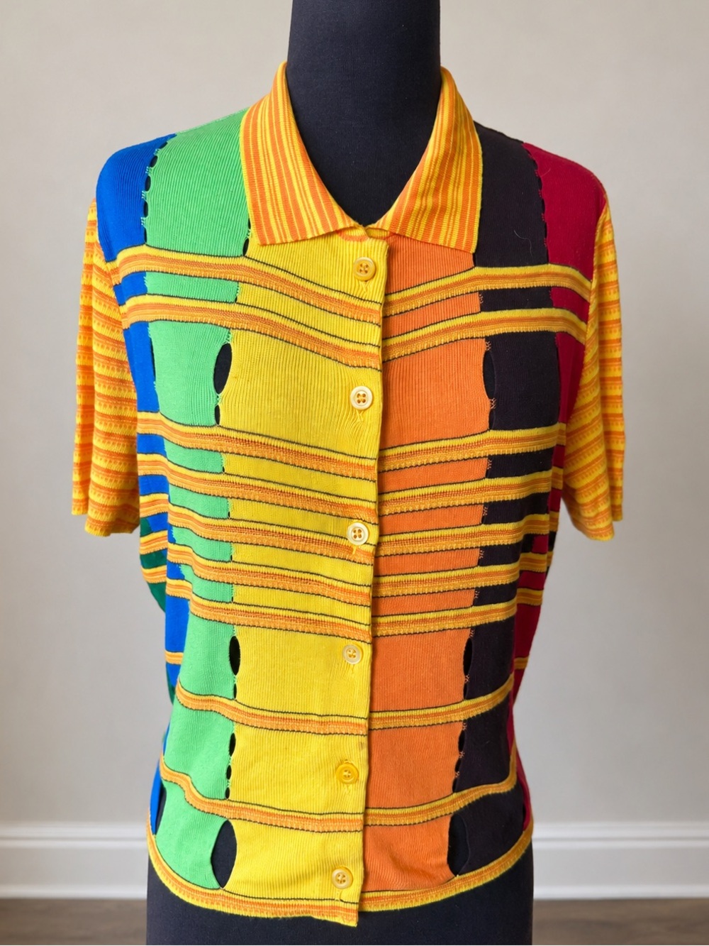 Moschino Cheap & Chic - Vintage - Multicolor, Button-Up, Short Sleeve Knit Top